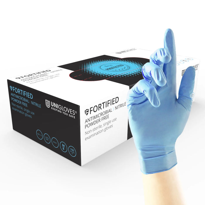 Fortified Blue Nitrile Anti-Microbial Medical Grade Gloves | UniGloves