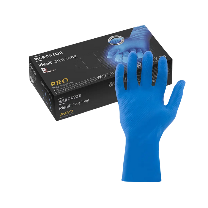 IDG Ideall Grip+ Royal Blue Long Cuff Strong Nitrile Gloves | Mercator