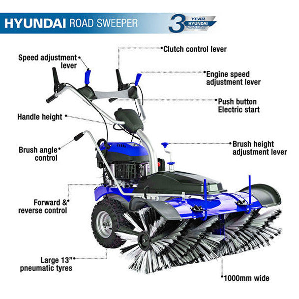 173cc Self Propelled Petrol Yard Sweeper Powerbrush (39" / 100cm) | Hyundai