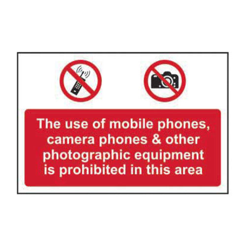 PVC Mobiles & Camera Equipment Prohibited Self Adhesive Sign | 300 x 200mm
