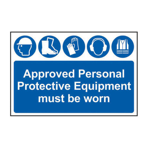 PVC PPE (Personal Protective Equipment) Must Be Worn Self Adhesive Sign | 600 x 400mm