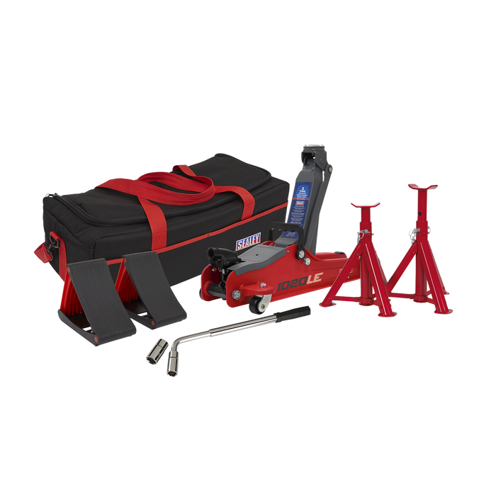 Low Entry Short Chassis Trolley Jack & Accessories Bag Combo, 2 Tonne - Red | 1020LEBAGCOMBO