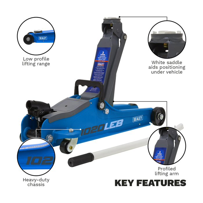 Low Profile Short Chassis Trolley Jack 2 Tonne - Blue | 1020LEB