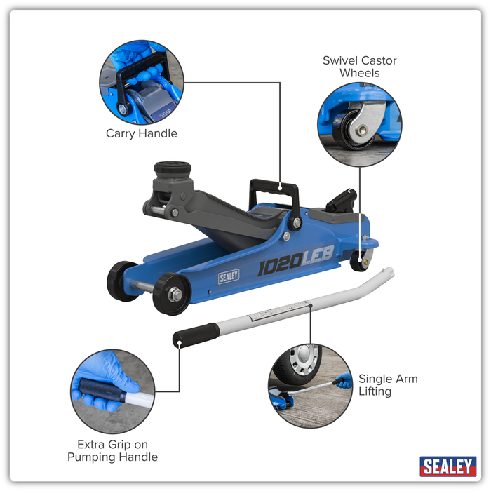 Low Profile Short Chassis Trolley Jack 2 Tonne - Blue | 1020LEB