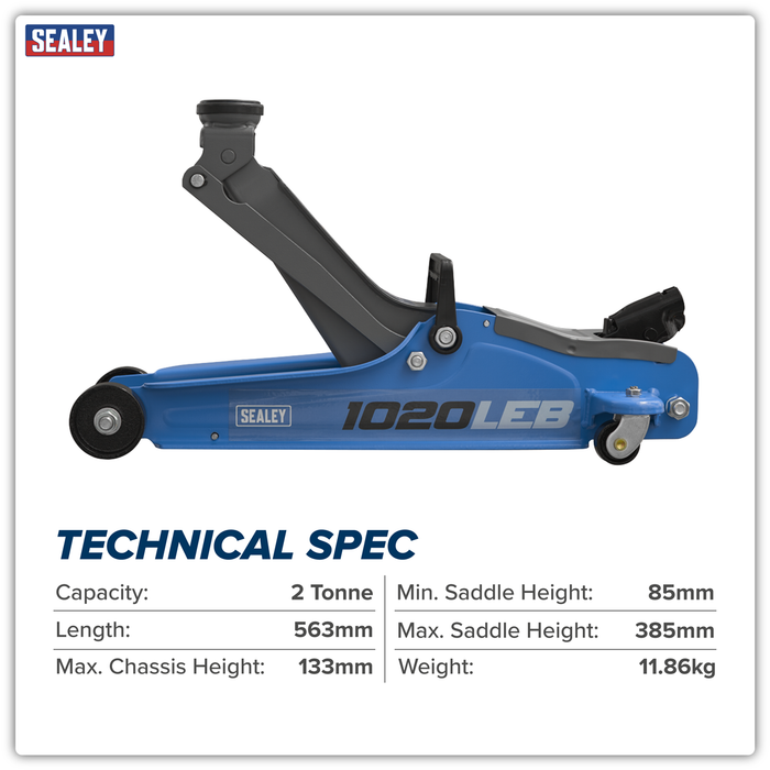 Low Profile Short Chassis Trolley Jack 2 Tonne - Blue | 1020LEB