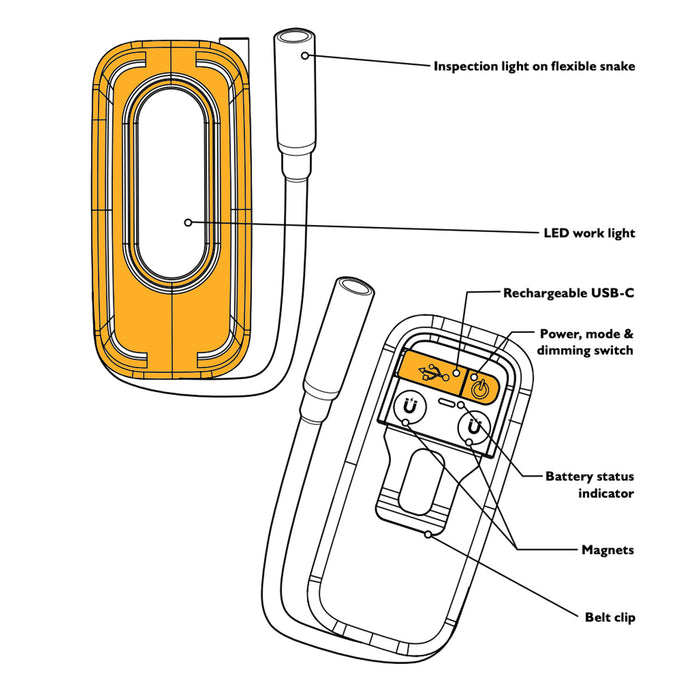 JCB Dual 300 Lumen Inspection Light & Worklight | JCB-WL-FLEXTRA