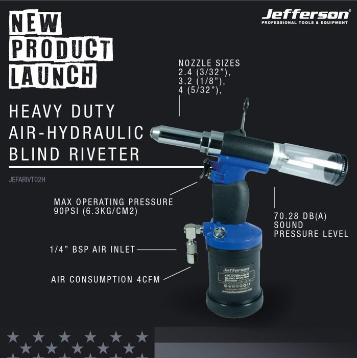 Jefferson Professional Heavy Duty Air-Hydraulic Blind Riveter | JEFARIVT02H