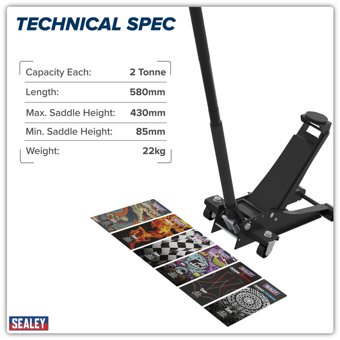 Low Profile Custom Design Trolley Jack with Rocket Lift 2 Tonne - Black | 2000CB