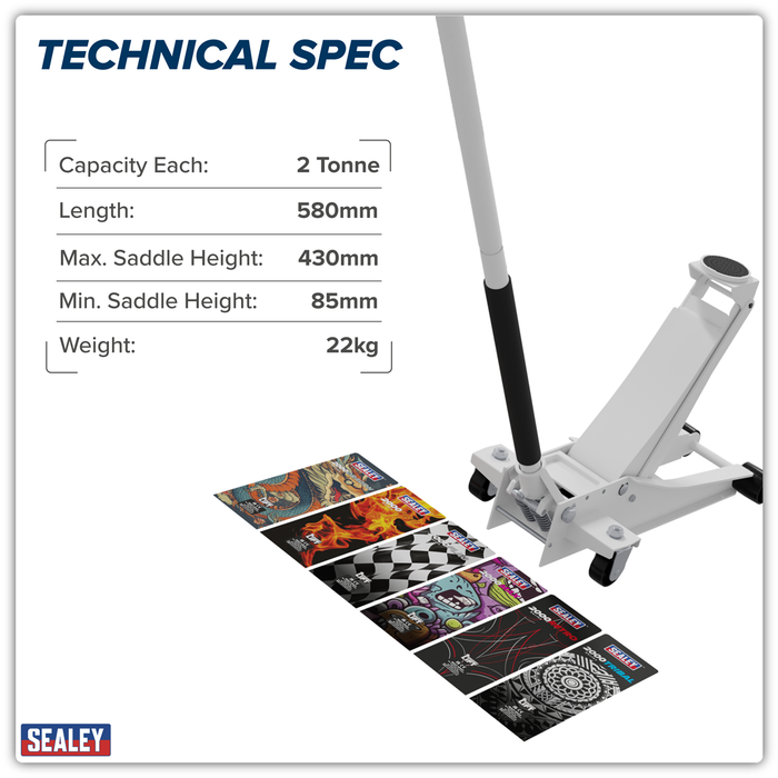 Low Profile Custom Design Trolley Jack with Rocket Lift 2 Tonne - White | 2000CW