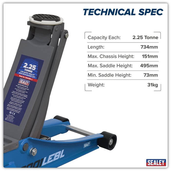 Low Profile Trolley Jack with Rocket Lift 2.25 Tonne - Blue | 2001LEBL