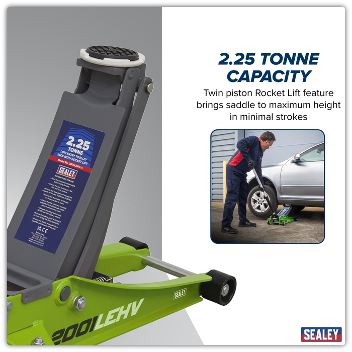 Low Profile Rocket Lift Trolley Jack 2.25 Tonne - Green | 2001LEHV