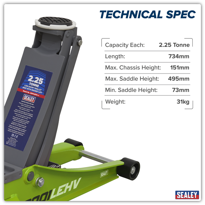 Low Profile Rocket Lift Trolley Jack 2.25 Tonne - Green | 2001LEHV