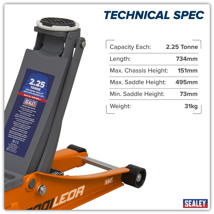 Low Profile Trolley Jack with Rocket Lift 2.25 Tonne - Orange | 2001LEOR