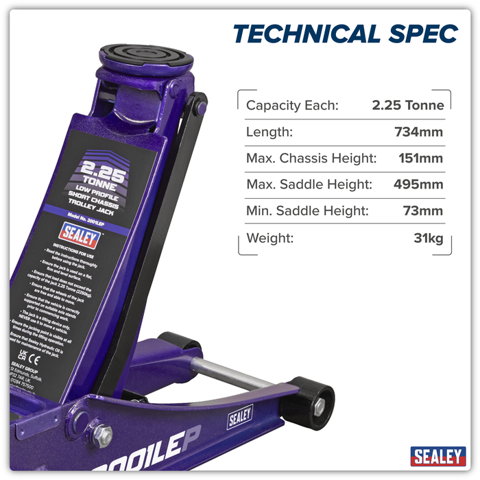 Low Profile Trolley Jack with Rocket Lift 2.25 Tonne - Purple | 2001LEP