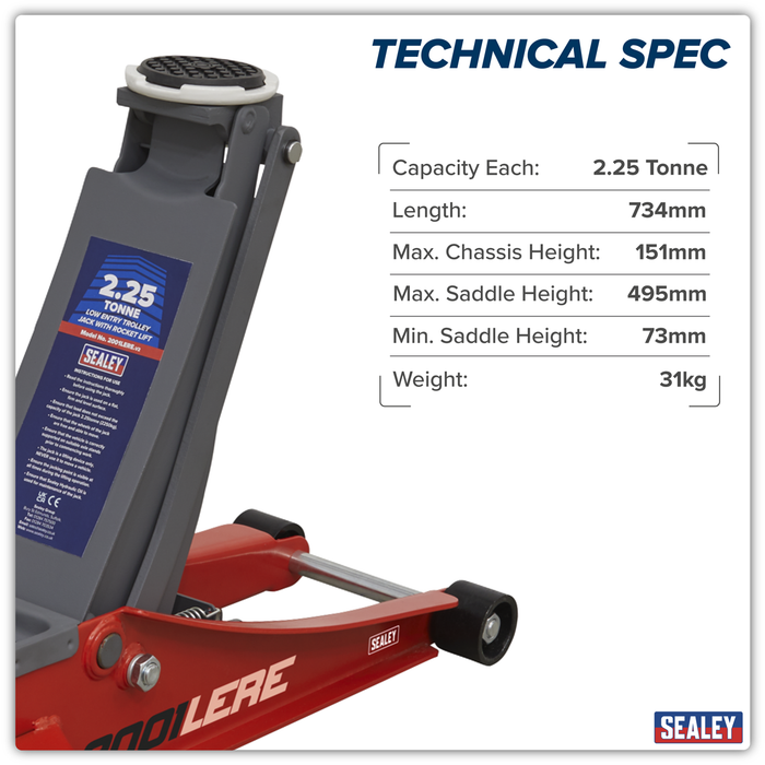 Low Profile Trolley Jack with Rocket Lift 2.25 Tonne - Red | 2001LERE