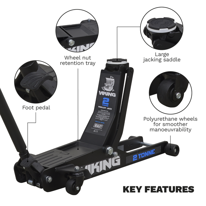 Viking Low Profile Professional Long Reach Trolley Jack with Rocket Lift 2 Tonne | 2100TB