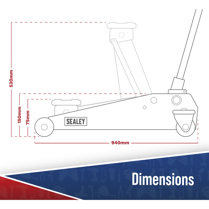 Viking Low Profile Professional Long Reach Trolley Jack with Rocket Lift 2 Tonne | 2100TB