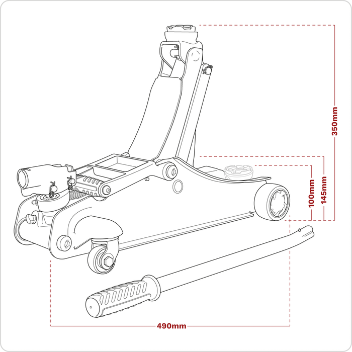 180° Handle Low Profile Short Chassis Trolley Jack 2 Tonne - Red | 2180LE