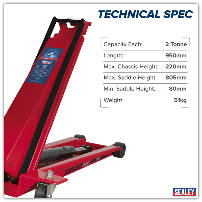 High Lift Low Profile Trolley Jack 2 Tonne | 2200HL
