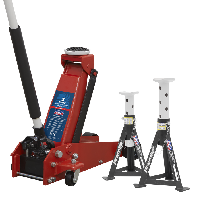 Trolley Jack 3 Tonne & Axle Stands (Pair) 3 Tonne per Stand Combo | 3000CXDCOMBO1