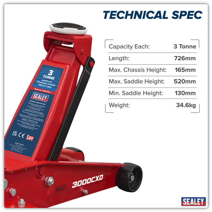 Quick Lift Standard Chassis Trolley Jack 3 Tonne | 3000CXD