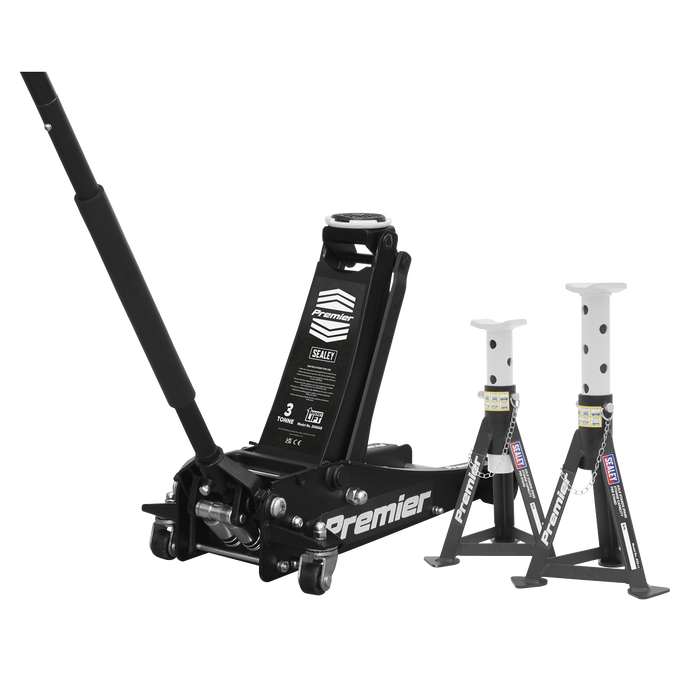 Premier Trolley Jack 3 Tonne & Axle Stands (Pair) 3 Tonne per Stand Combo | 3040ABCOMBO