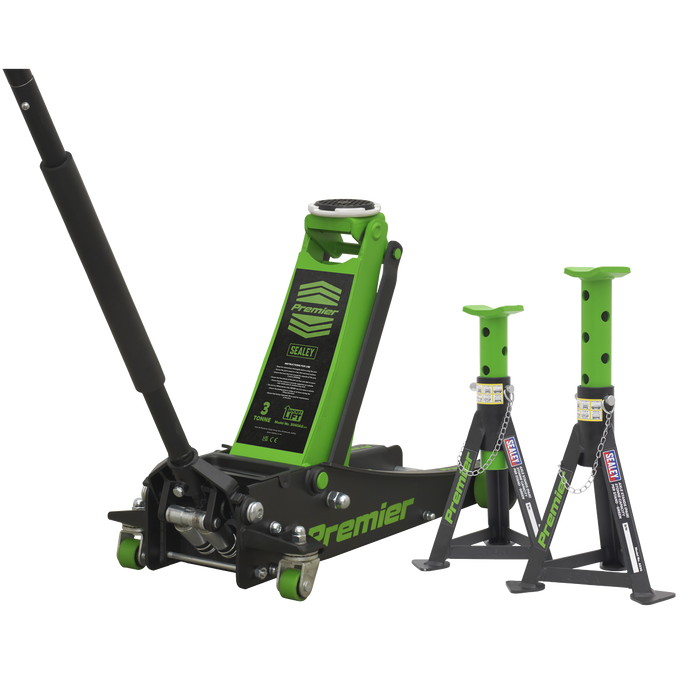 Premier Trolley Jack 3 Tonne & Axle Stands (Pair) 3 Tonne per Stand Combo | 3040AGCOMBO1