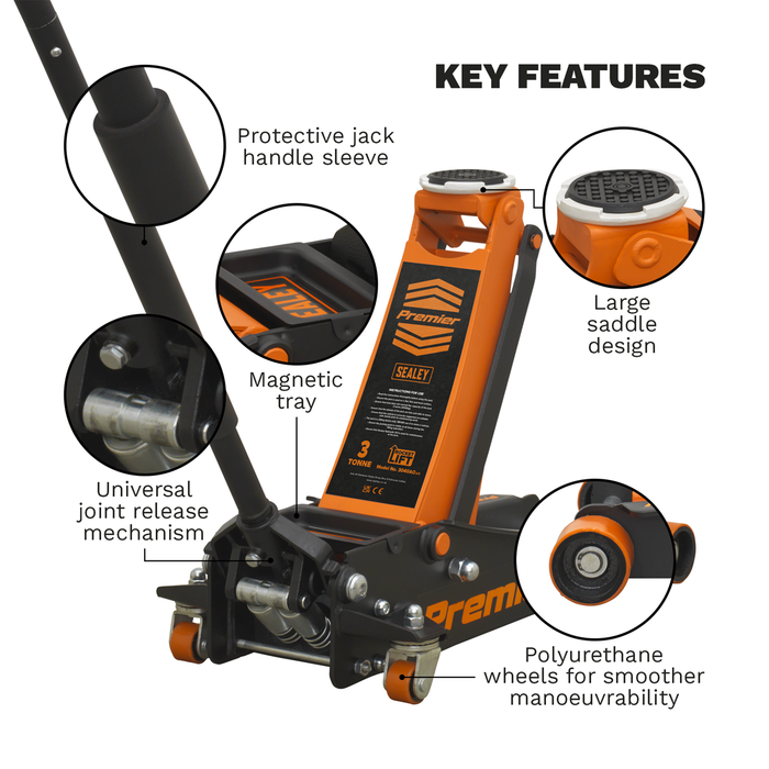 Premier Low Profile Trolley Jack with Rocket Lift 3 Tonne - Orange | 3040AO