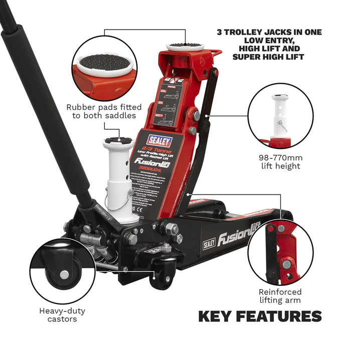 Low Profile High Lift Trolley Jack with Rocket Lift 2/3 Tonne | 3200LEHL