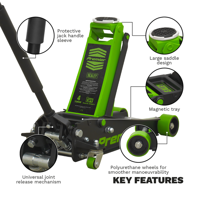 Premier Low Profile Trolley Jack with Rocket Lift 4 Tonne - Green | 4040AG