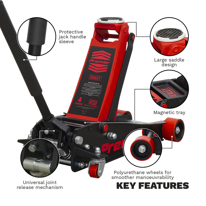Premier Low Profile Trolley Jack with Rocket Lift 4 Tonne - Red | 4040AR