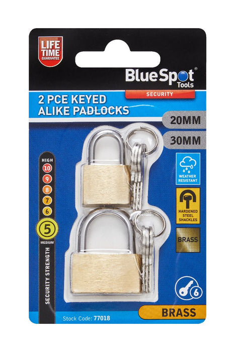 Blue Spot Tools 2 PCE 20mm & 30mm Brass Padlocks | B/S77018