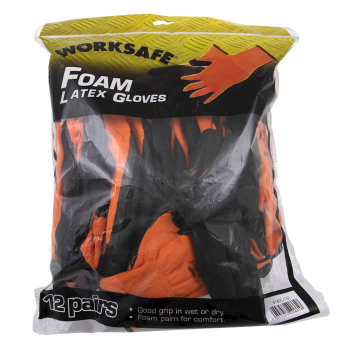 Worksafe® Foam Latex Gloves, Large - Pack of 12 Pairs | 9140L/12