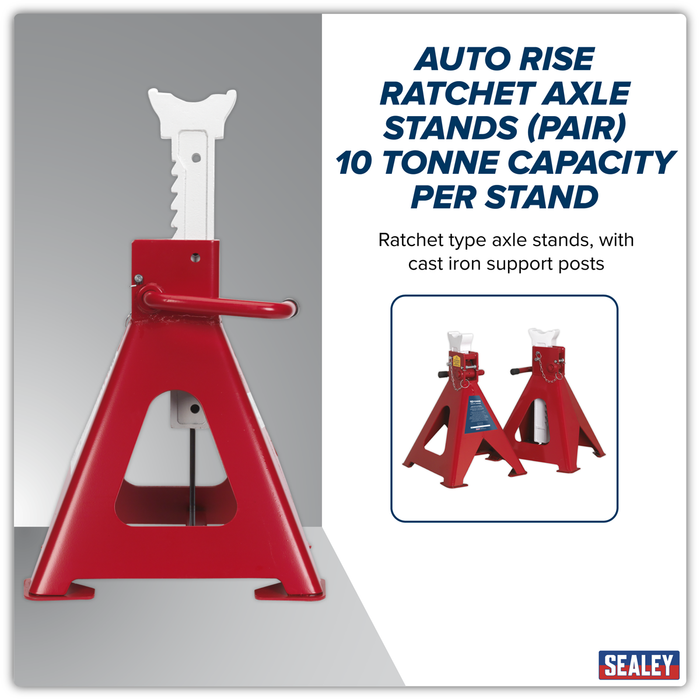 Auto Rise Ratchet Axle Stands (Pair) 10 Tonne Capacity per Stand | AAS10000