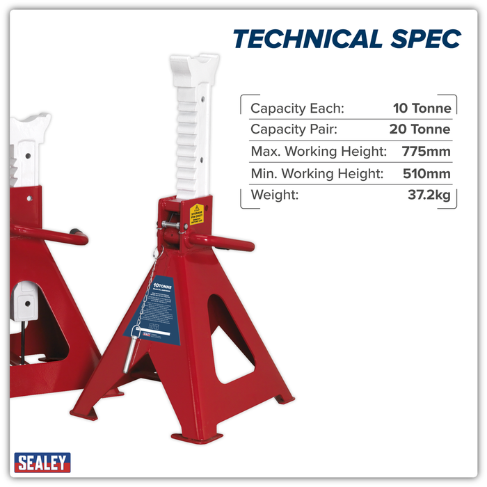 Auto Rise Ratchet Axle Stands (Pair) 10 Tonne Capacity per Stand | AAS10000