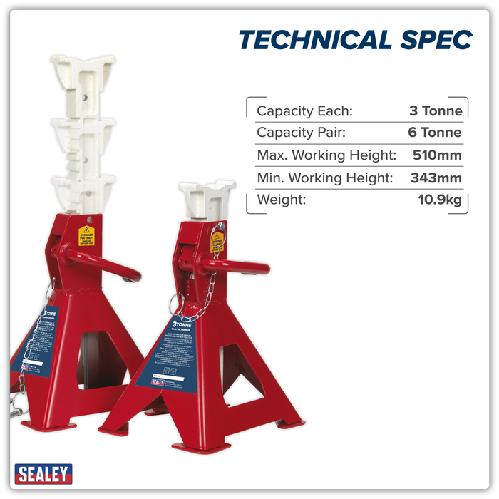Auto Rise Ratchet Axle Stands (Pair) 3 Tonne Capacity per Stand | AAS3000