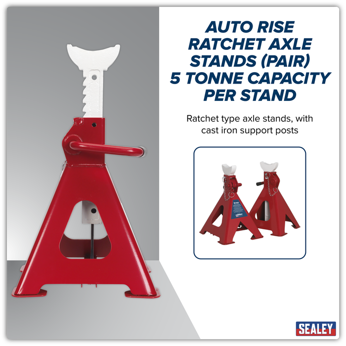 Auto Rise Ratchet Axle Stands (Pair) 5 Tonne Capacity per Stand | AAS5000