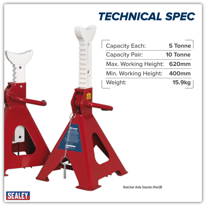 Auto Rise Ratchet Axle Stands (Pair) 5 Tonne Capacity per Stand | AAS5000