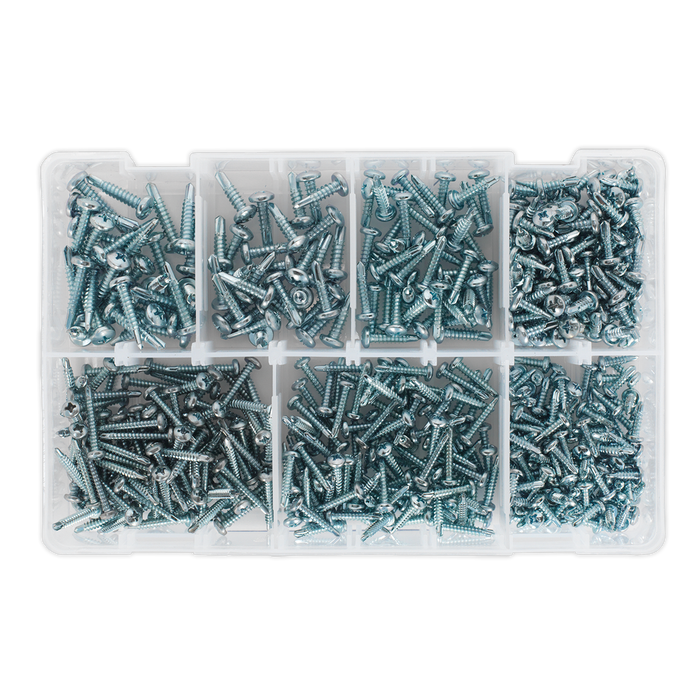 Zinc Plated Self-Drilling Pan Head Phillips Screw Assortment 500pc | AB060SDS
