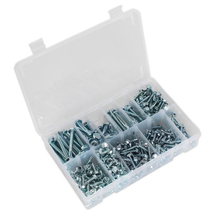 Zinc Plated Self-Drilling Screw Assortment Hex Head 410pc | AB061SDH