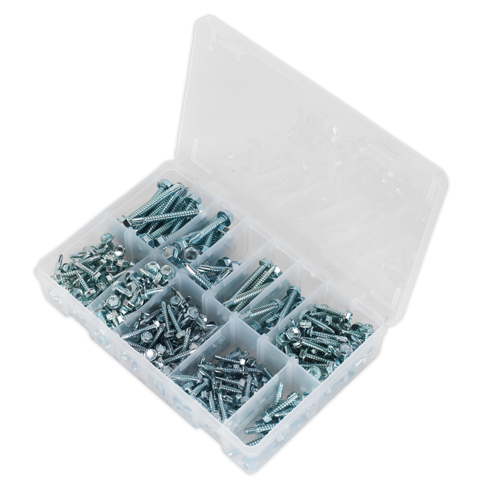 Zinc Plated Self-Drilling Screw Assortment Hex Head 410pc | AB061SDH