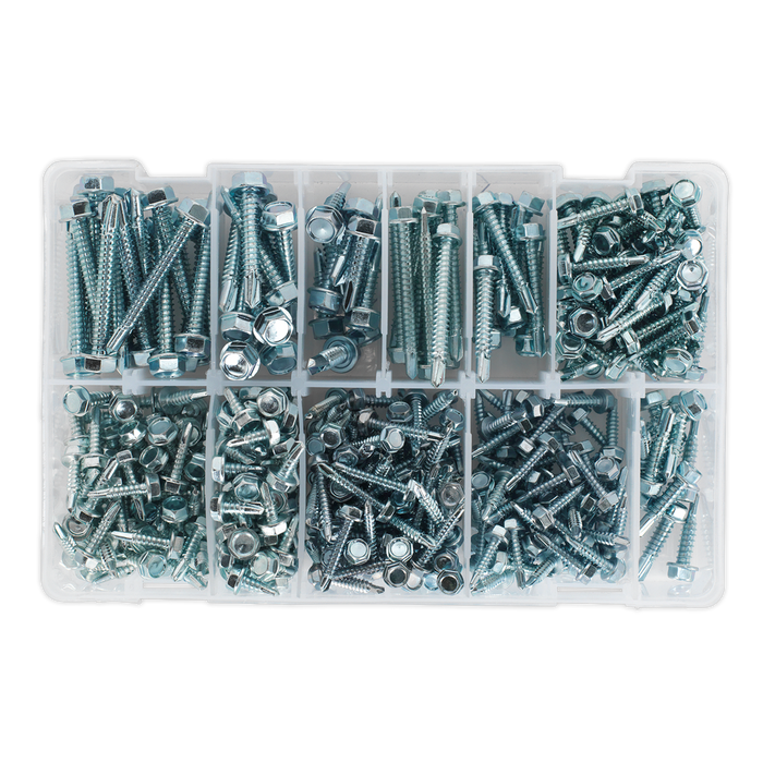 Zinc Plated Self-Drilling Screw Assortment Hex Head 410pc | AB061SDH