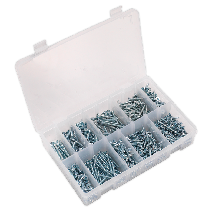 Zinc Plated Self-Tapping Countersunk Pozi Screw Assortment 600pc | AB065STCP