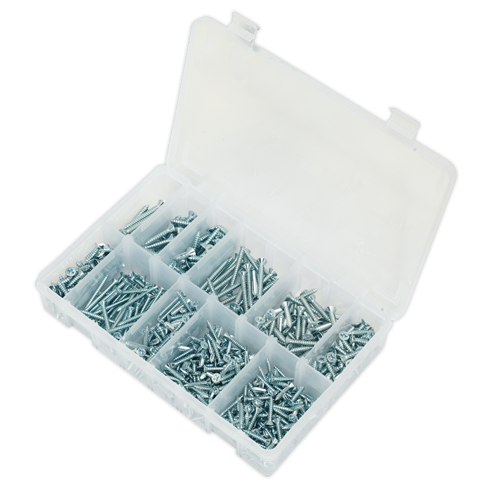 Zinc Plated Self-Tapping Countersunk Pozi Screw Assortment 600pc | AB065STCP