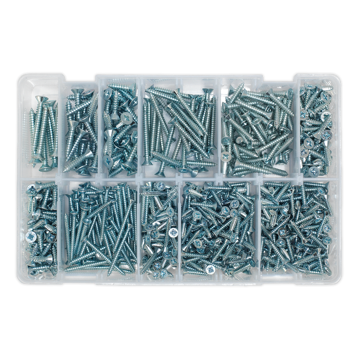 Zinc Plated Self-Tapping Countersunk Pozi Screw Assortment 600pc | AB065STCP