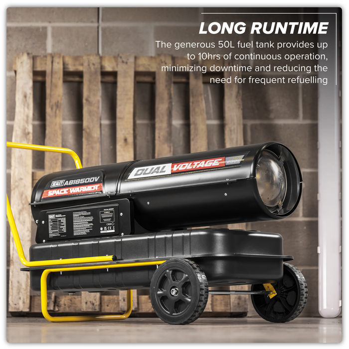 Dual Voltage Space Warmer® Kerosene/Diesel Heater with Wheels 185,000Btu/hr(55kW) | AB1850DV