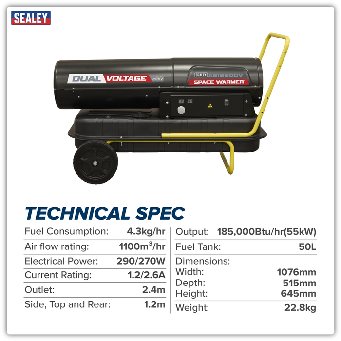 Dual Voltage Space Warmer® Kerosene/Diesel Heater with Wheels 185,000Btu/hr(55kW) | AB1850DV