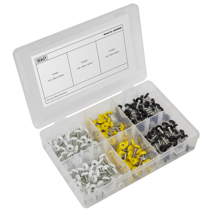 Numberplate Screw Assortment 4.8mm x 18mm 195pc - Plastic Enclosed Head | AB195NP