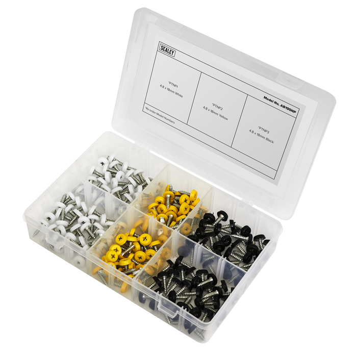 Numberplate Screw Assortment 4.8mm x 18mm 195pc - Plastic Enclosed Head | AB195NP