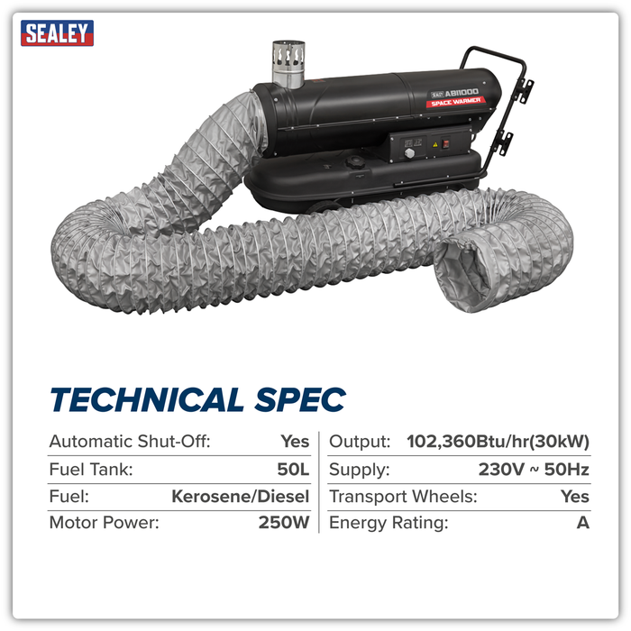 Space Warmer® Indirect Kerosene/Diesel Heater 102,000Btu/hr with 5M Ducting | ABI1000COMBO